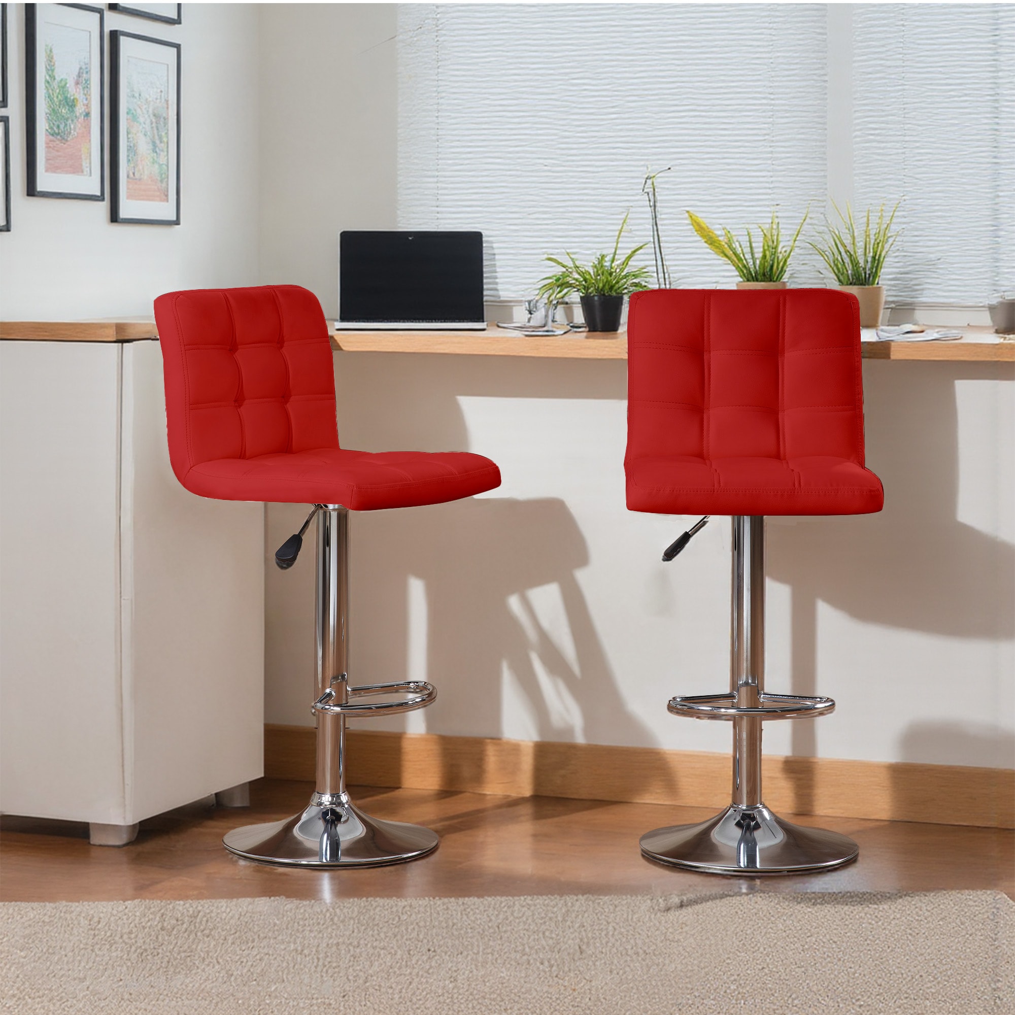 Bar Stools 1 Set Of 2, Counter Height Bar Stools, Square Cushion Bar Stools With Back, Footstool, Cafe, Red, 2 Pieces_voghion.com
